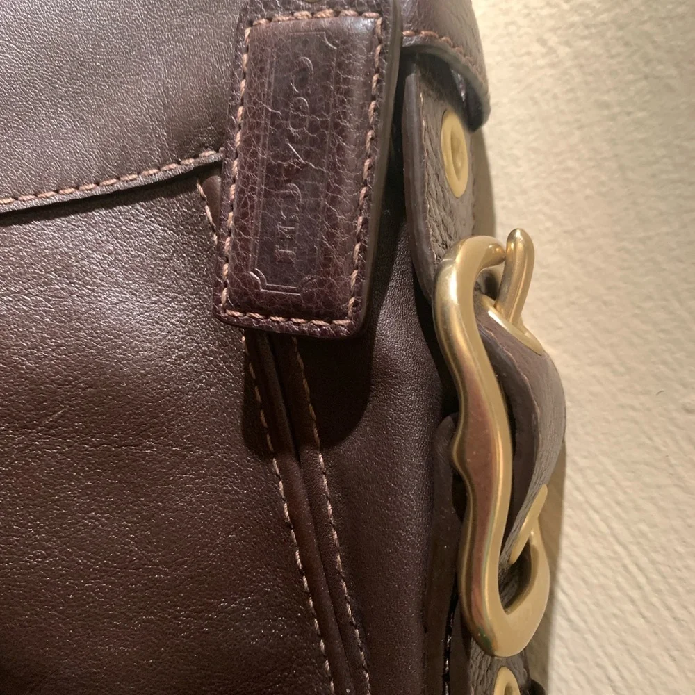 Coach Chocolate Leather Shoulder Bag with Gold Accents - Picture 6 of 12